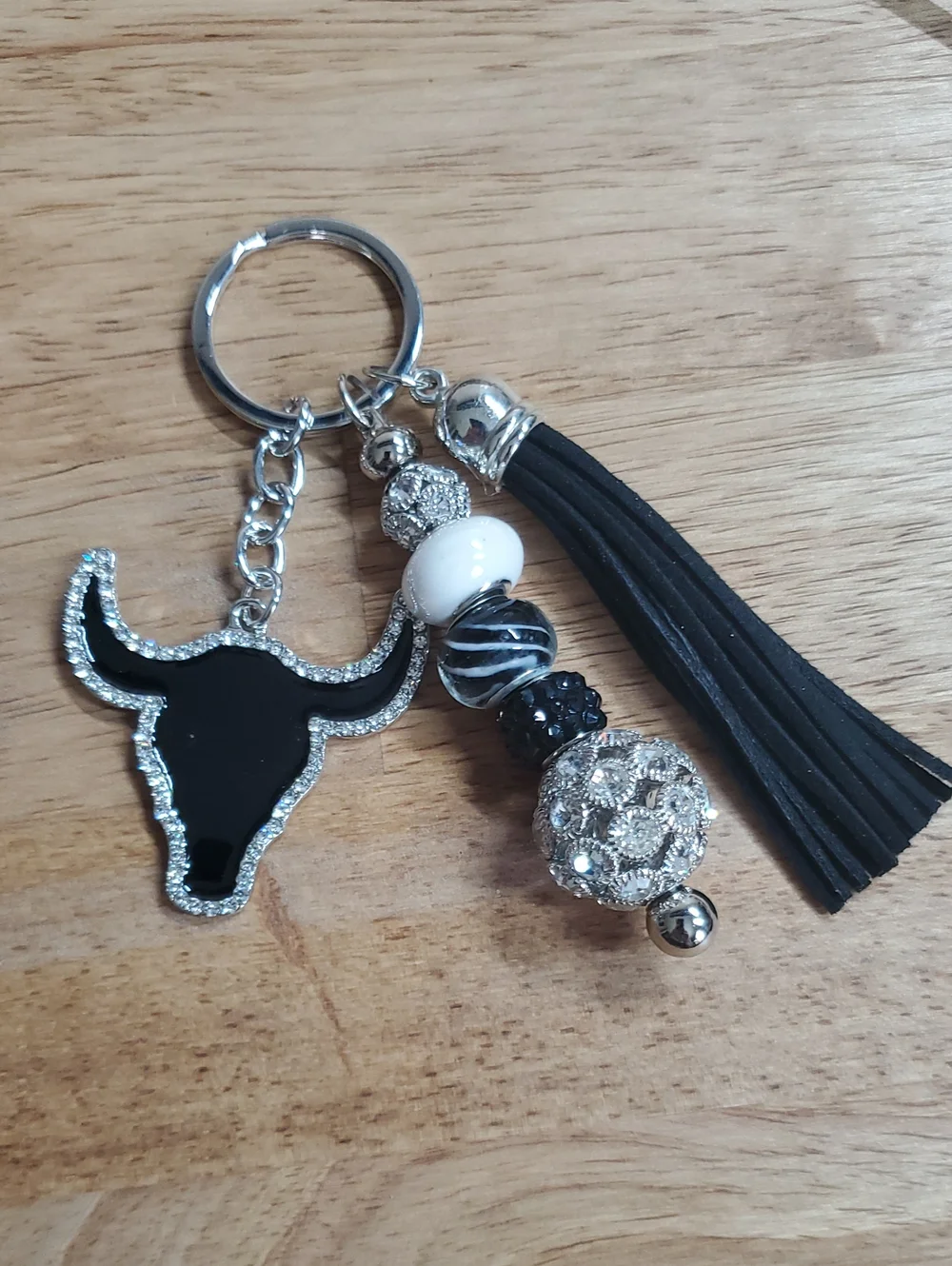 Western Longhorn Black And White Keychain